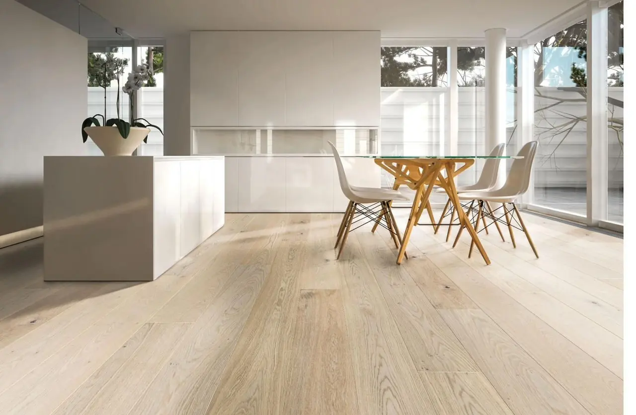 Design inspiration: oak-toned flooring in a modern dining room